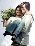 Carrey and Aniston in 'Bruce Almighty' set
